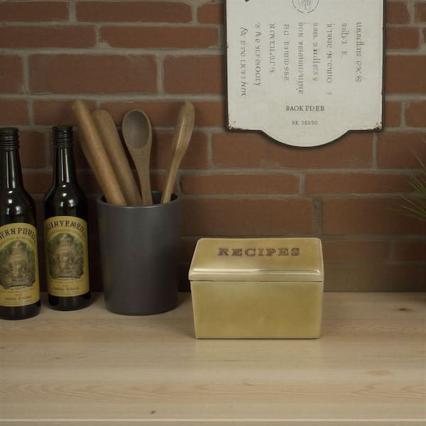 Gold Etched Stainless Steel Recipe Box with 36 Cards