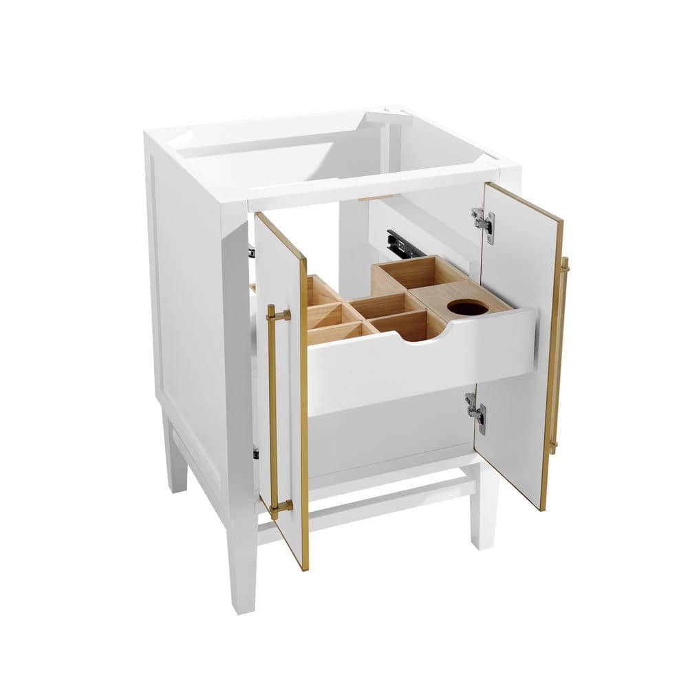 Mason 24'' White Solid Wood Vanity Base with Gold Trim