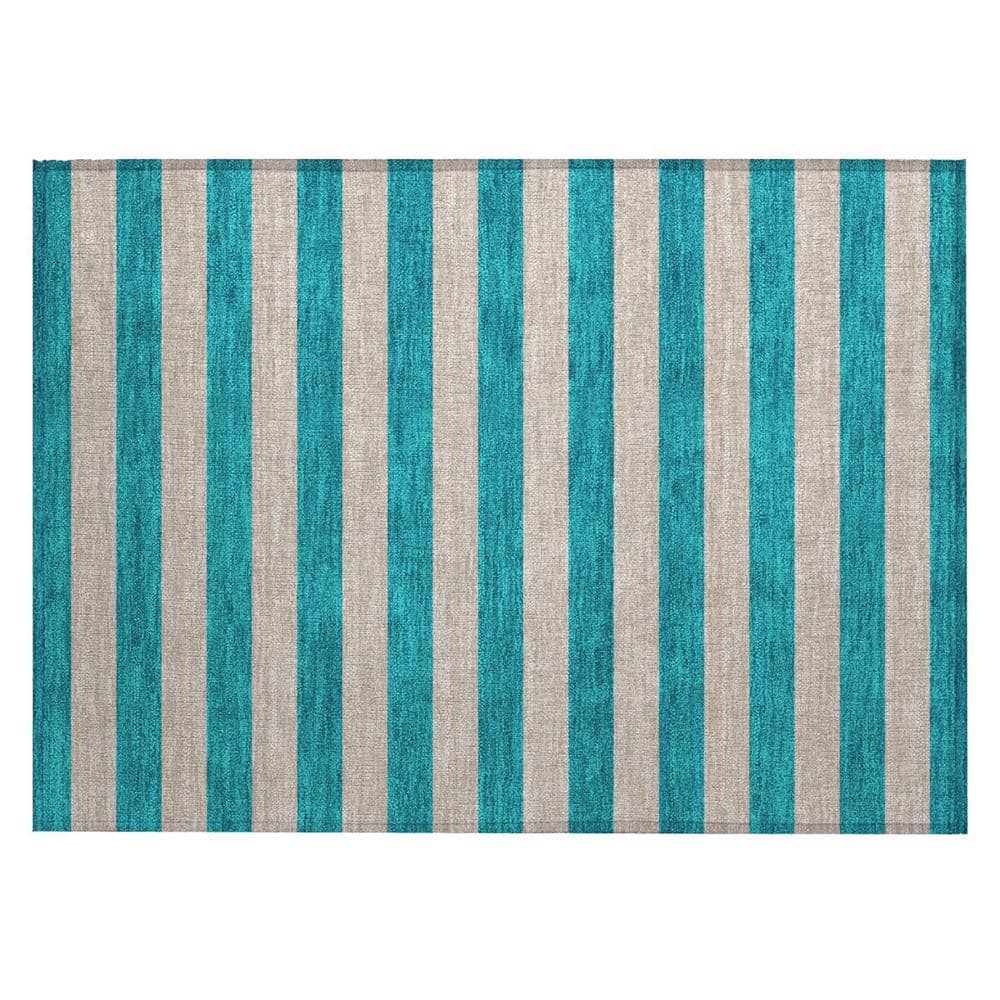 Turquoise 2 ft. x 3 ft. Woven Striped Polyester Rectangle Indoor/Outdoor Area Rug price history on PriceWatchPro