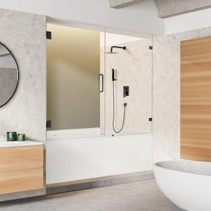 Roisin 60 in. W x 58 in. H Pivot Frameless Tub Door in Matte Black Finish with Clear Glass