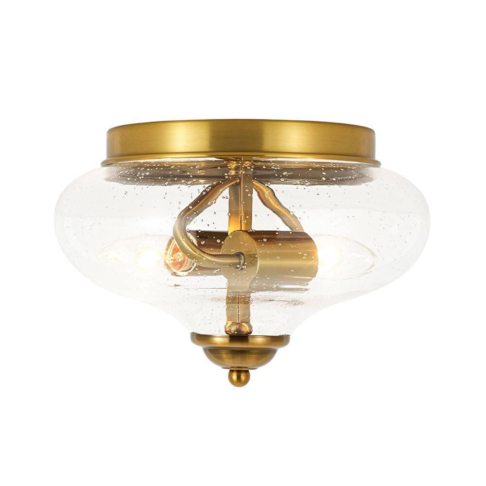 Lumin 2-Light 9.8 in. W Aged Brass Semi Flush Mount Ceiling Light w/ Seeded Glass Shade for Bedroom,Living Room,Hallway price history on PriceWatchPro