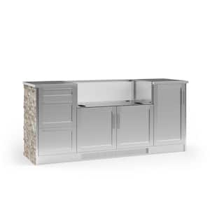 Outdoor Kitchen Signature Series SS 79.16 in. L x 25.5 in. D x 37 in. H 8-Piece Cabinet Set in Ivory Travertine Stone