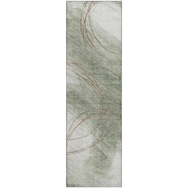 Mayfield Premium Machine Washable Abstract AMF2396 Sage 2 ft. x 7 ft. Runner Rug
