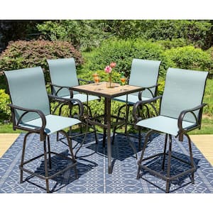 5-Piece Metal Outdoor Patio Bar Height Dining Set with Sling Swivel Chairs