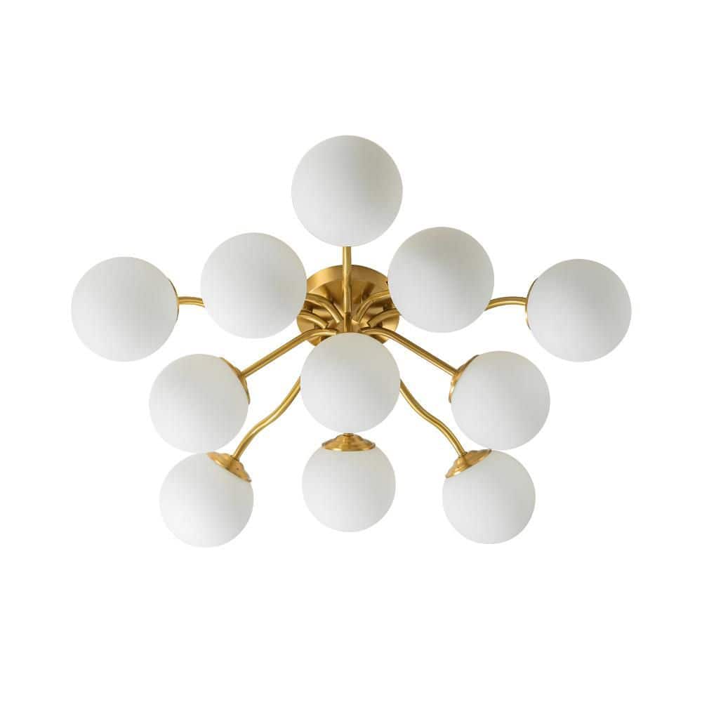 Ceder 11-Light 30.7 in. W Globe Sputnik Satin Brass Semi-Flush Mount Low Profile with Opal Glass for Living Room Bedrrom price history on PriceWatchPro
