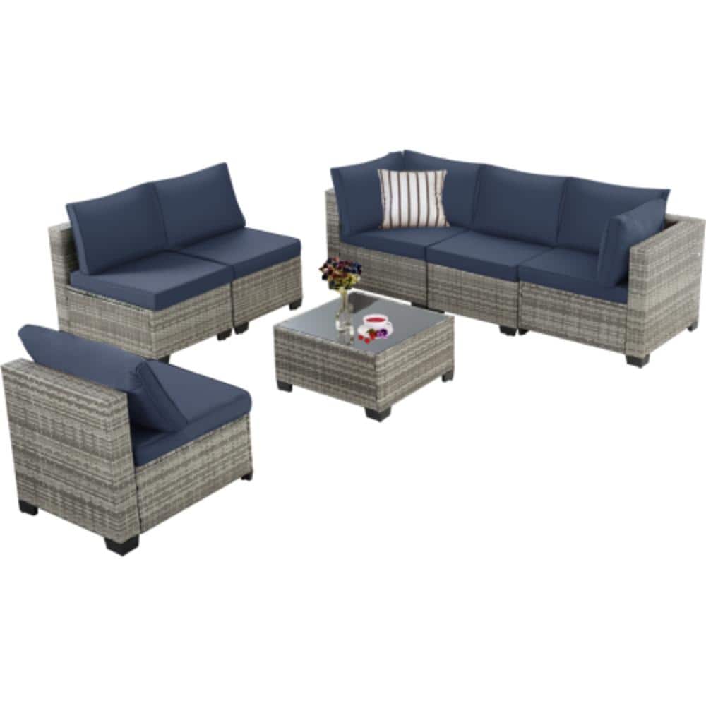 7-Piece Wicker Patio Conversation Set with Blue Cushions, Waterproof price history on PriceWatchPro