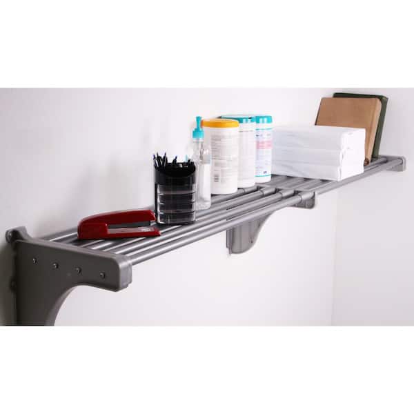 EZ Shelf 12 in. D x 41 in. to 74 in. W x 10.5 in. H Expandable Silver Steel Tubes with 1 End Bracket Shelf Only Closet System