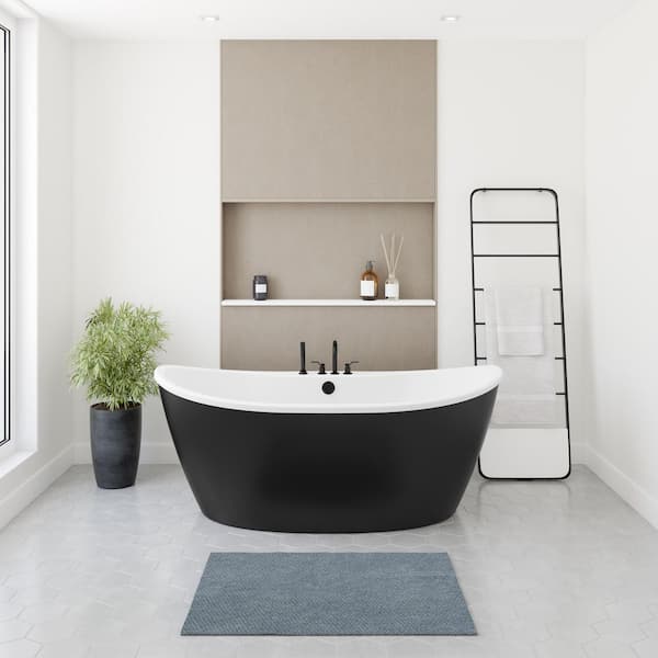 Delsia Acryl 66 in. x 36 in. Freestanding Soaking Center Drain Bathtub in White with Black Skirt