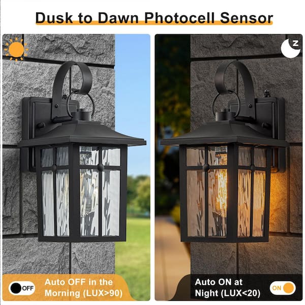 Maxax Hawaii 13 in. 1-Light Black Modern Lantern Aluminum Dusk to