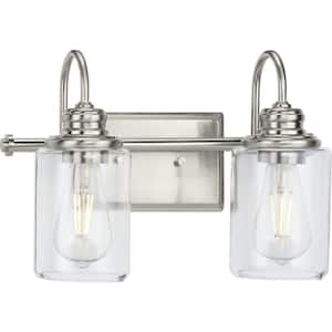 Aiken Collection 2-Light Brushed Nickel Clear Glass Vintage Wall Light