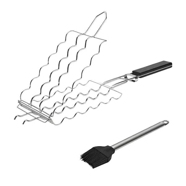 Stainless Steel Hot Dog Holders with Removable Wooden Handle, Brush for Grilling Sausages, Steak and Vegetables (2-Pack)