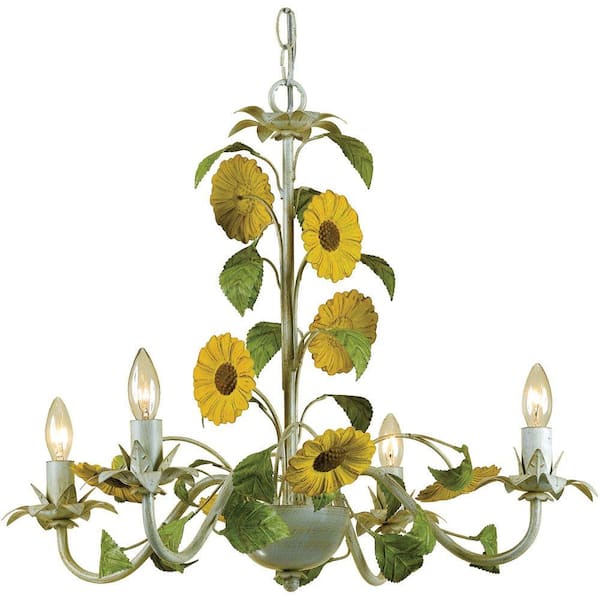 AF Lighting Kansas Sunflowers 4-Light Beige Chandelier
