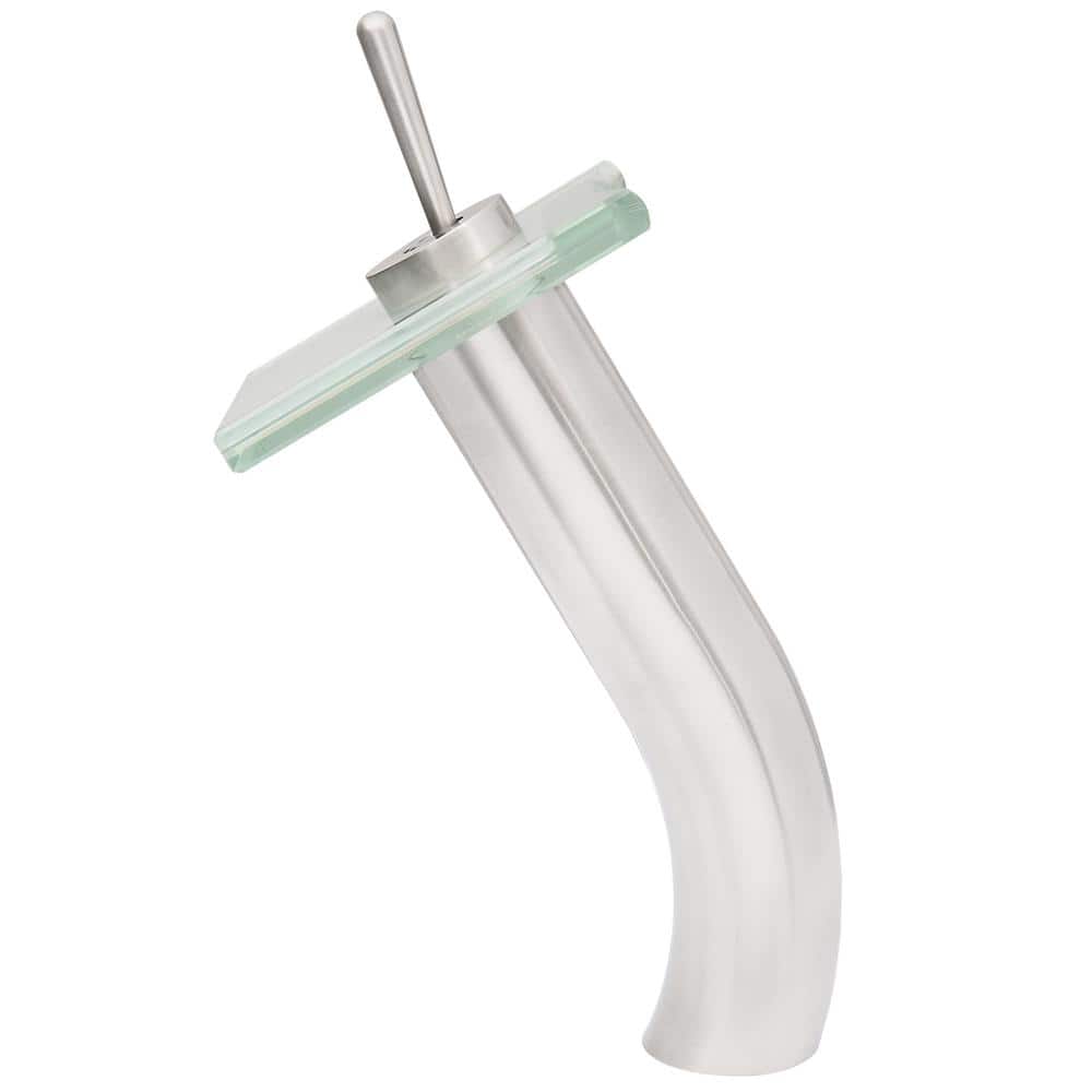 Brushed Nickel and Clear Glass Waterfall Vessel Faucet
