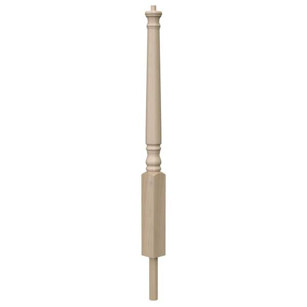 EVERMARK Stair Parts 4063 43 in. x 3 in. Unfinished Poplar Pin Top Volute with Round Bottom Newel Post for Stair Remodel