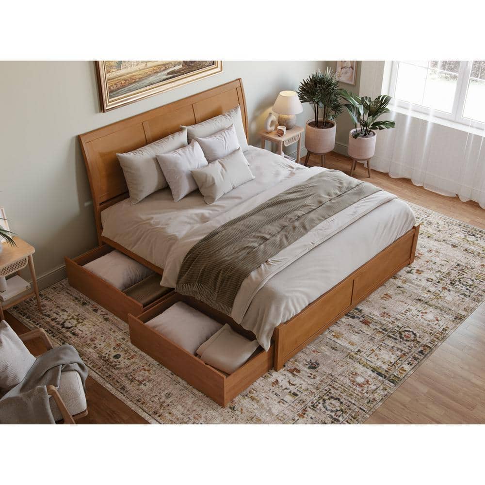 Portland Light Toffee King Wood Platform Bed with Storage Drawers