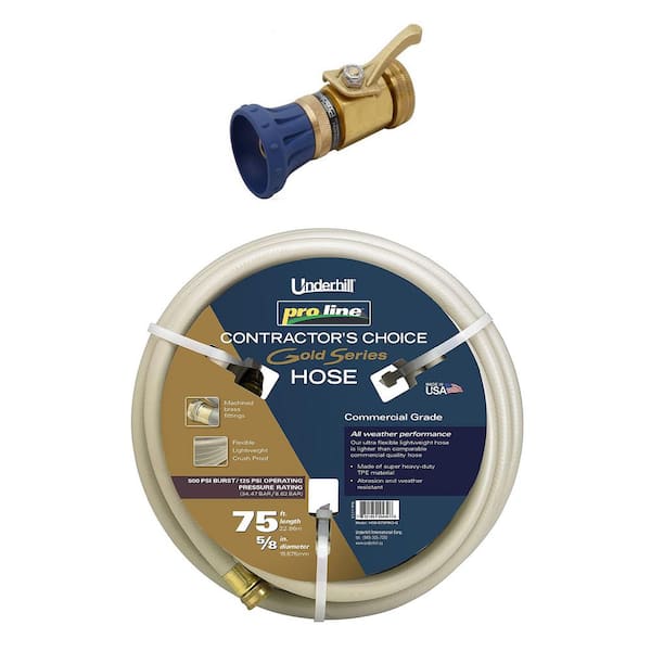Underhill Proline 0.75 in. Dia x 75 ft. Garden Hose, Gold and Precision Cloudburst Hose End Nozzle