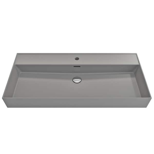 BOCCHI Milano 39.75 in. 1-Hole Matte Gray Fireclay Rectangular Wall-Mounted Bathroom Sink with Overflow