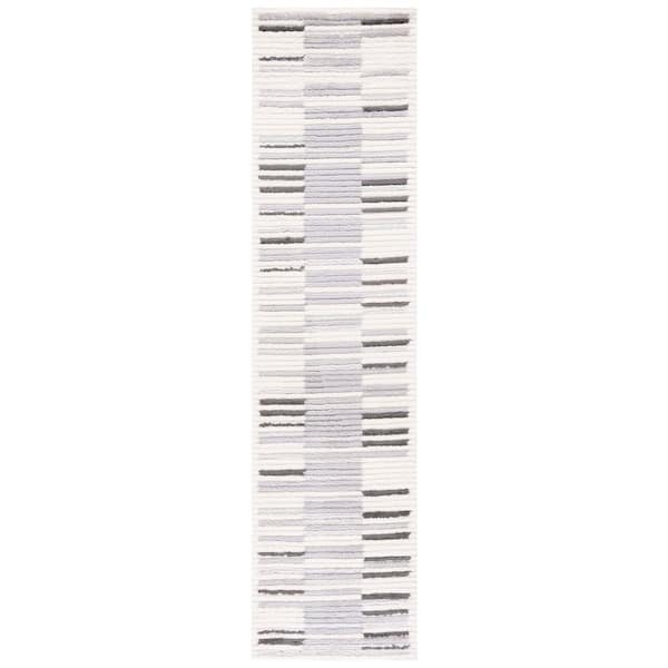 Marrakesh 2 ft. x 9 ft. Ivory/Gray Striped High-Low Geometric Runner Rug