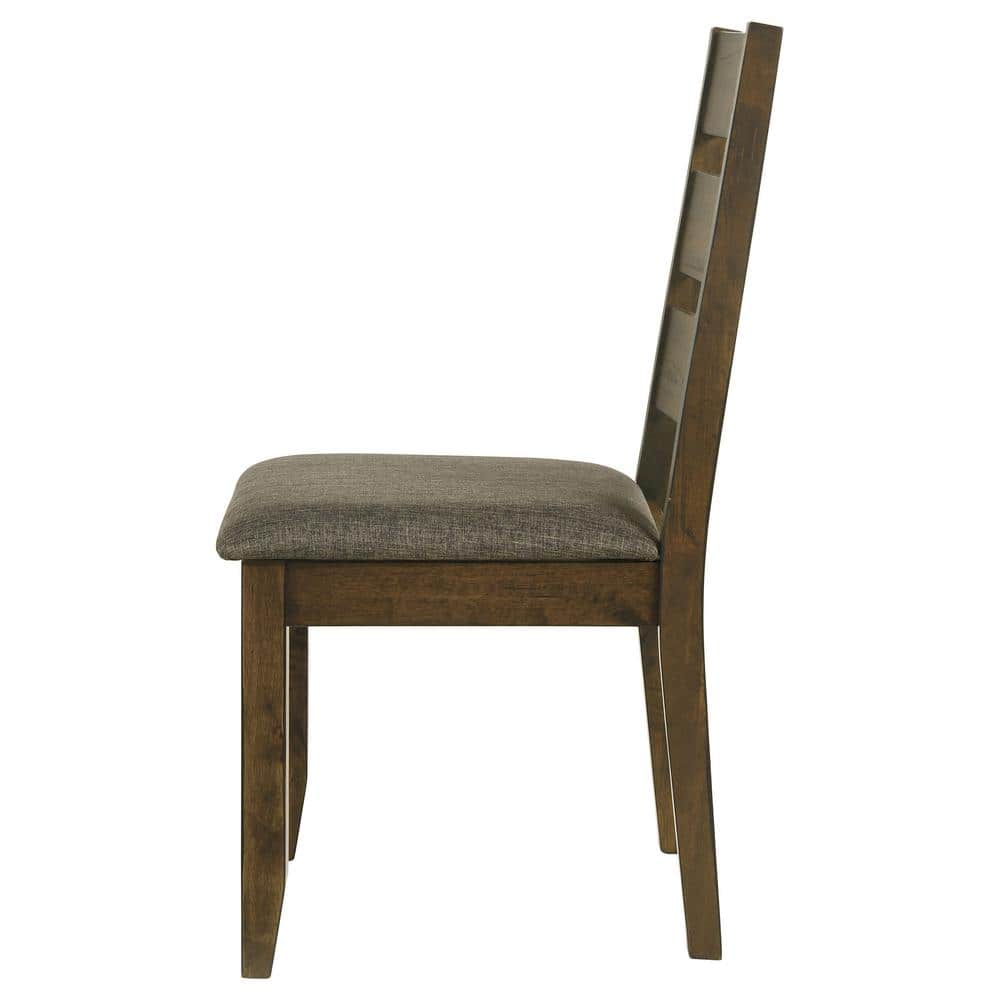 Knotty Nutmeg Wooden Ladderback Side Chair with Grey Upholstery