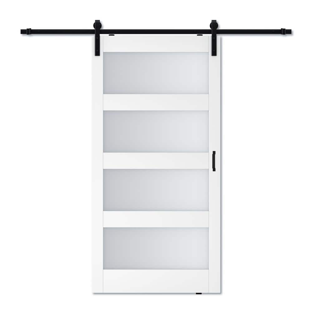 White 42" x 84" Frosted Glass Solid Core MDF Barn Door