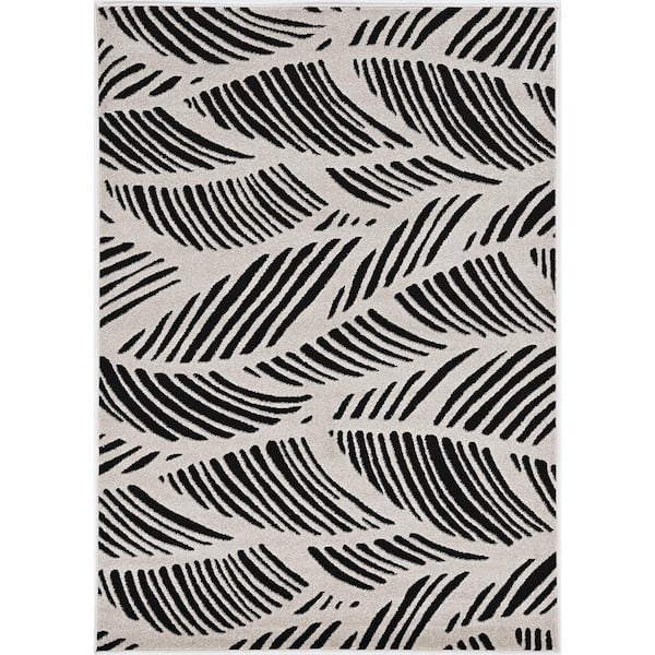 Nova Black/White 3 ft. x 5 ft. Floral Tropical Outdoor Rug Area Rug