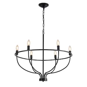 Classic 6-Light Black Chandelier Design Rustic Linear Pendant for Dining/Living Room/Bedroom With No Bulbs Included