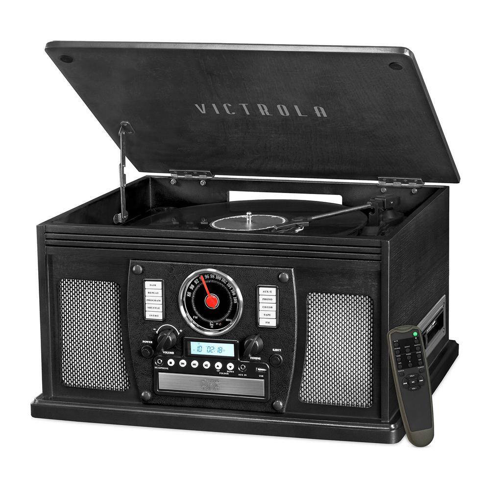 Black Wood Vintage Style 8-in-1 Bluetooth Record Player