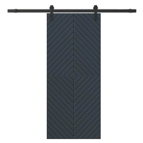 CALHOME Diamond 24 in. x 84 in. Fully Assembled Charcoal Gray Painted MDF Modern Sliding Barn Door with Hardware Kit