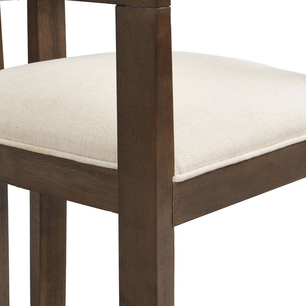 Close-up of the seat and frame of a modern upholstered dining chair.