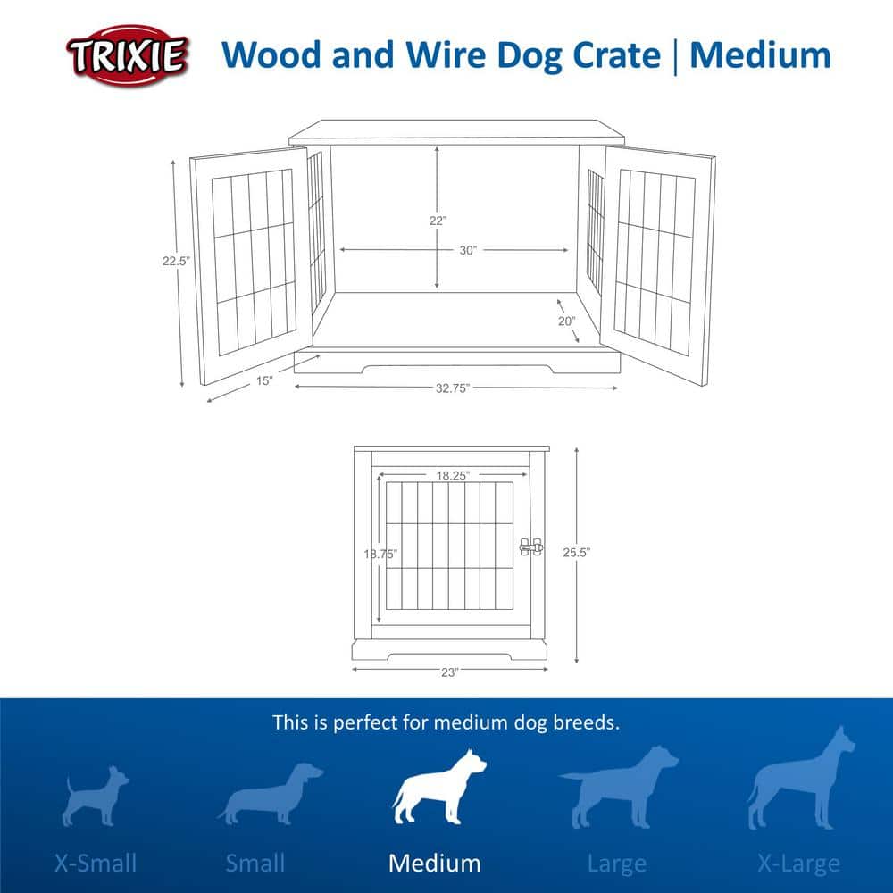 Gray Medium Wooden Dog Crate Table with Lockable Doors