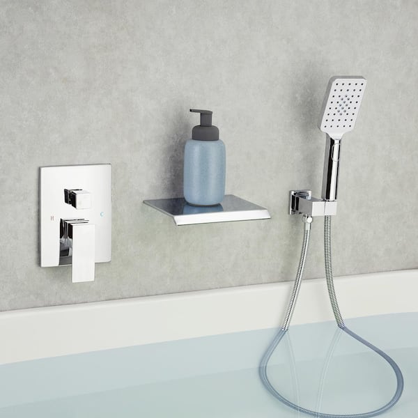 Single-Handle Wall Mount Roman Tub Faucet with Waterfall Tub Spout and Rough-In Valve in Chrome