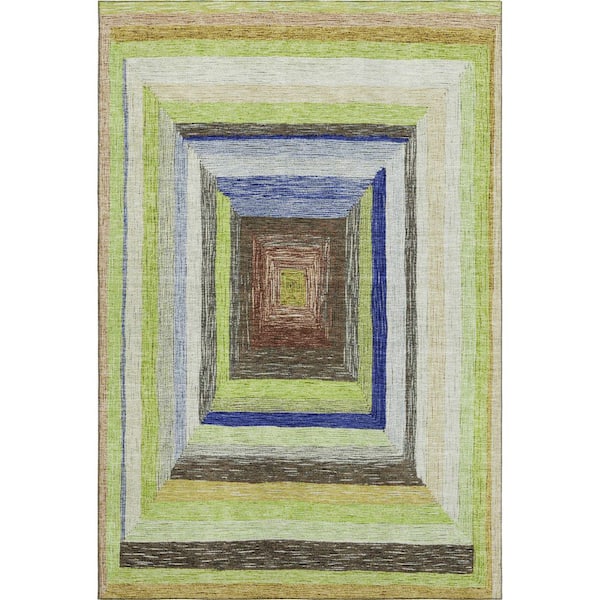 Mayfield Premium Machine Washable Abstract AMF1957 Lime 5 ft. x 7 ft. 6 in. Area Rug