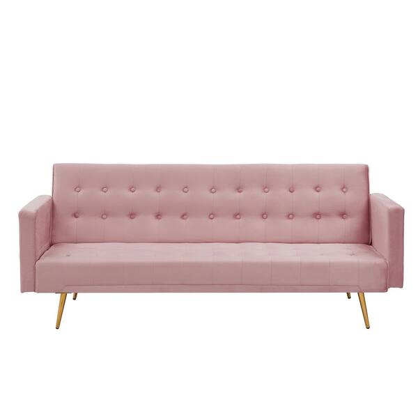 Eer Pink Velvet Upholstered Modern Folding Sofa Bed Futon W90434423 Eer Pink Velvet Upholstered Modern, Your Zone Vertical Tufted Upholstered Sofa Bed Pink