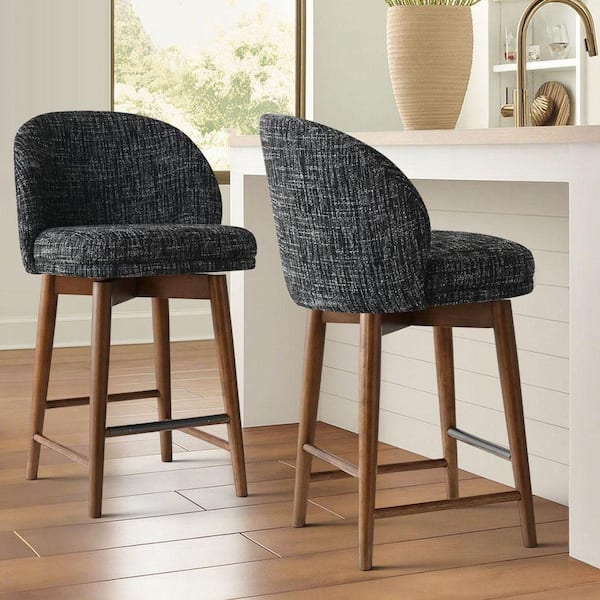 36.5 in.  Height Black Solid Wood Frame Counter Stool (Set of 2)