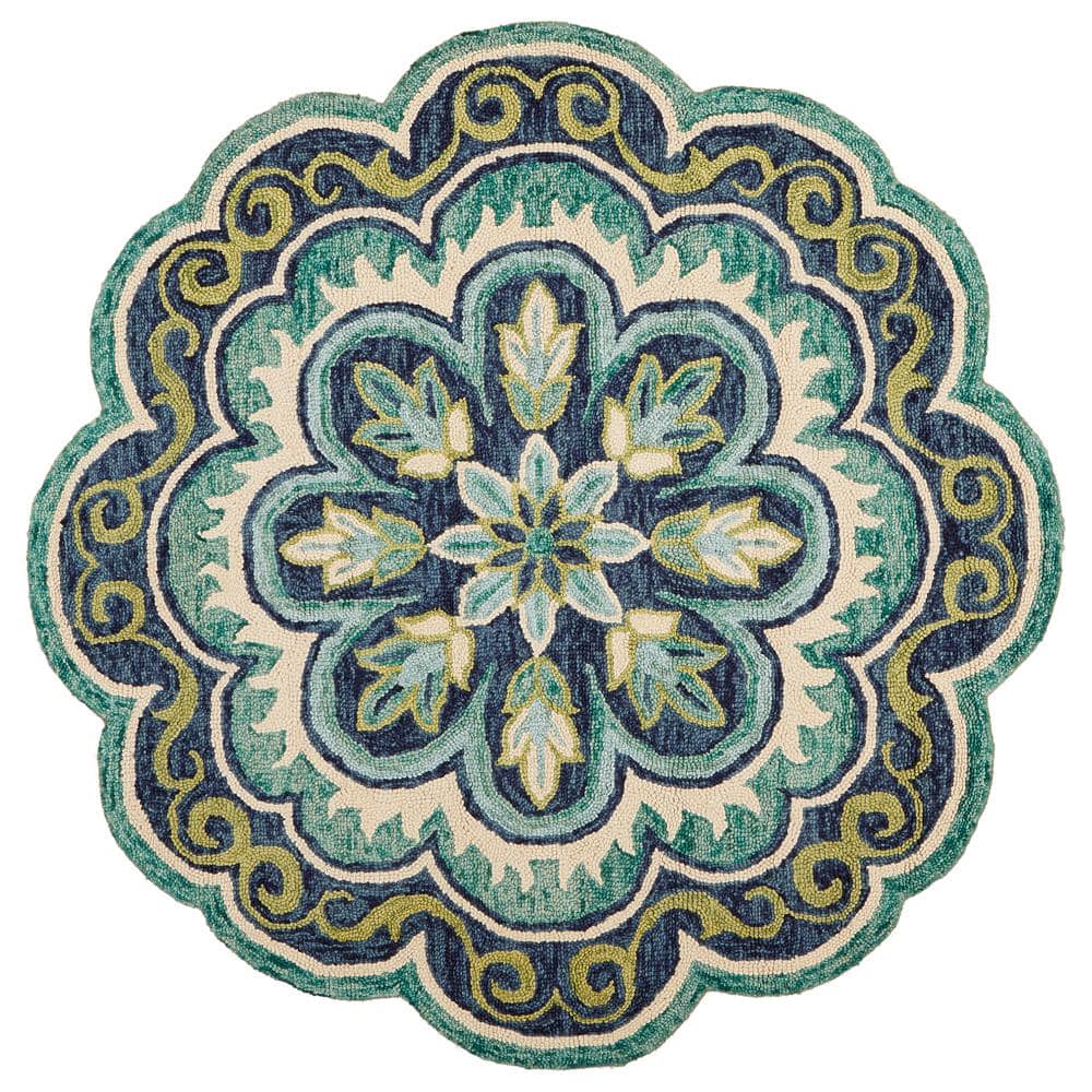 Daliah Floral Green Round 4 ft. x 4 ft. Geometric Indoor Area Rug