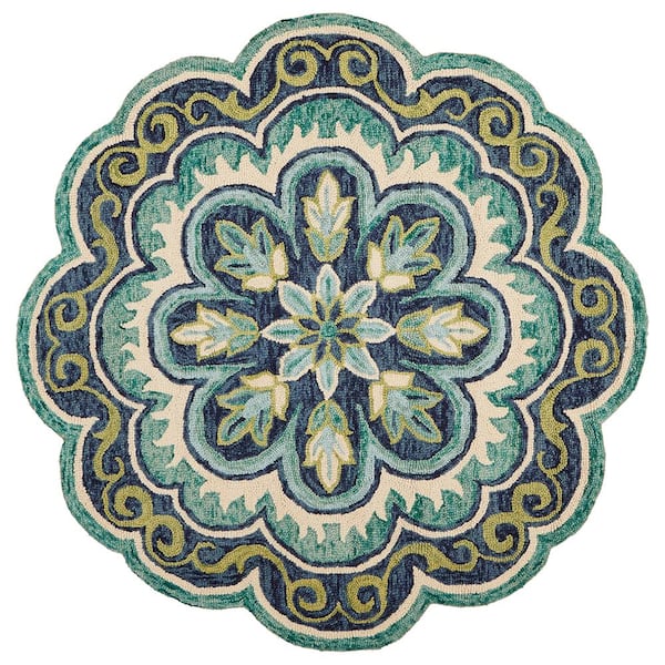 Daliah Floral Green Round 4 ft. x 4 ft. Geometric Indoor Area Rug