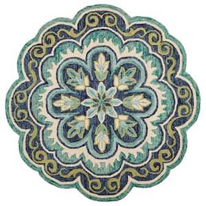 Daliah Floral Green Round 6 ft. x 6 ft. Geometric Indoor Area Rug