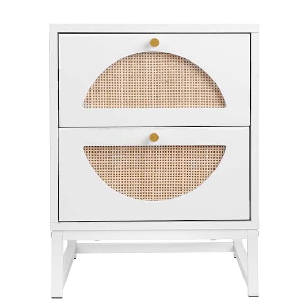 ANBAZAR 15.75 in. White 2 Storage Drawer Bedside End Table, Display Rack for Bedroom and Living