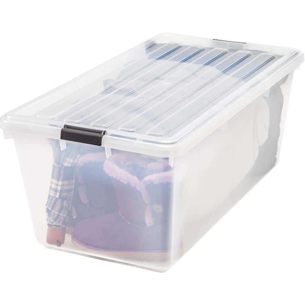 Clear Plastic Stackable Storage Box with Latch Lid, 91 Quart