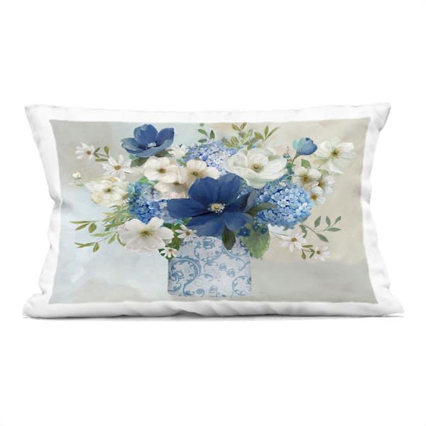 Stupell Industries Bouquet in Elegant Patterned Vase Blue Abstract Polyester 14 in. x 20 in. Throw Pillow