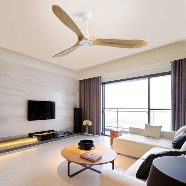 60 in. Modern Indoor White Solid Wood White Blades Downrod Mount Ceiling Fan with 3-Size Adjustable Downrods and Remote