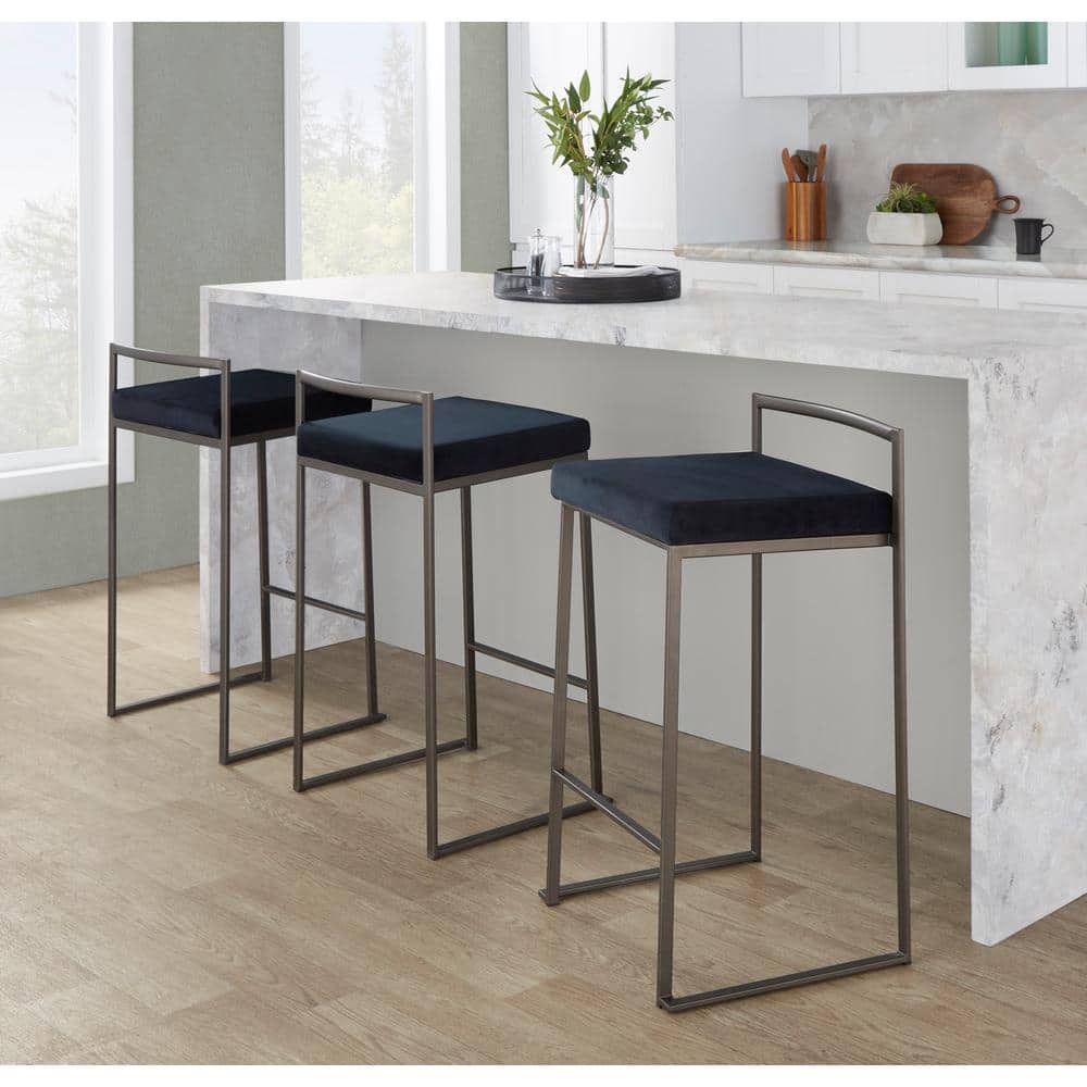 Antique 31" Stackable Counter Stool with Black Faux Leather Cushion