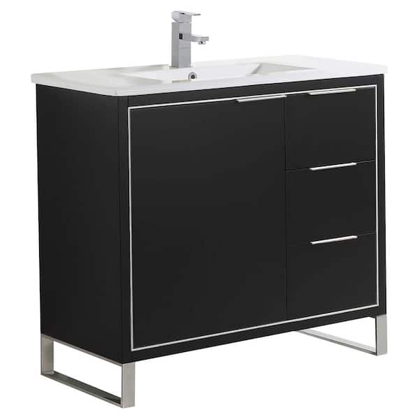FINE FIXTURES Opulence 36 in. W x 18 in. D x 33.5 in H. Bath Vanity in Black Matte with White Ceramic Top