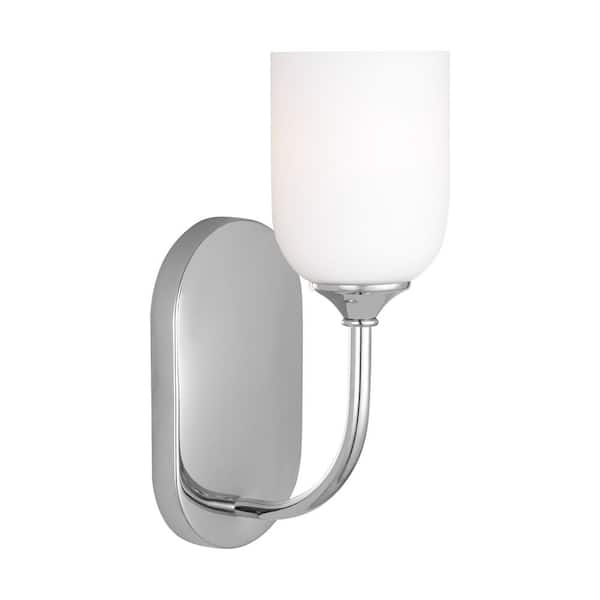 Generation Lighting Emile Small 4.625 in. 1-Light Chrome Bathroom Vanity Light with White Etched Glass Shade