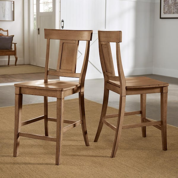 HomeSullivan Oak Panel Back Wood Counter Height Chair (Set of 2)