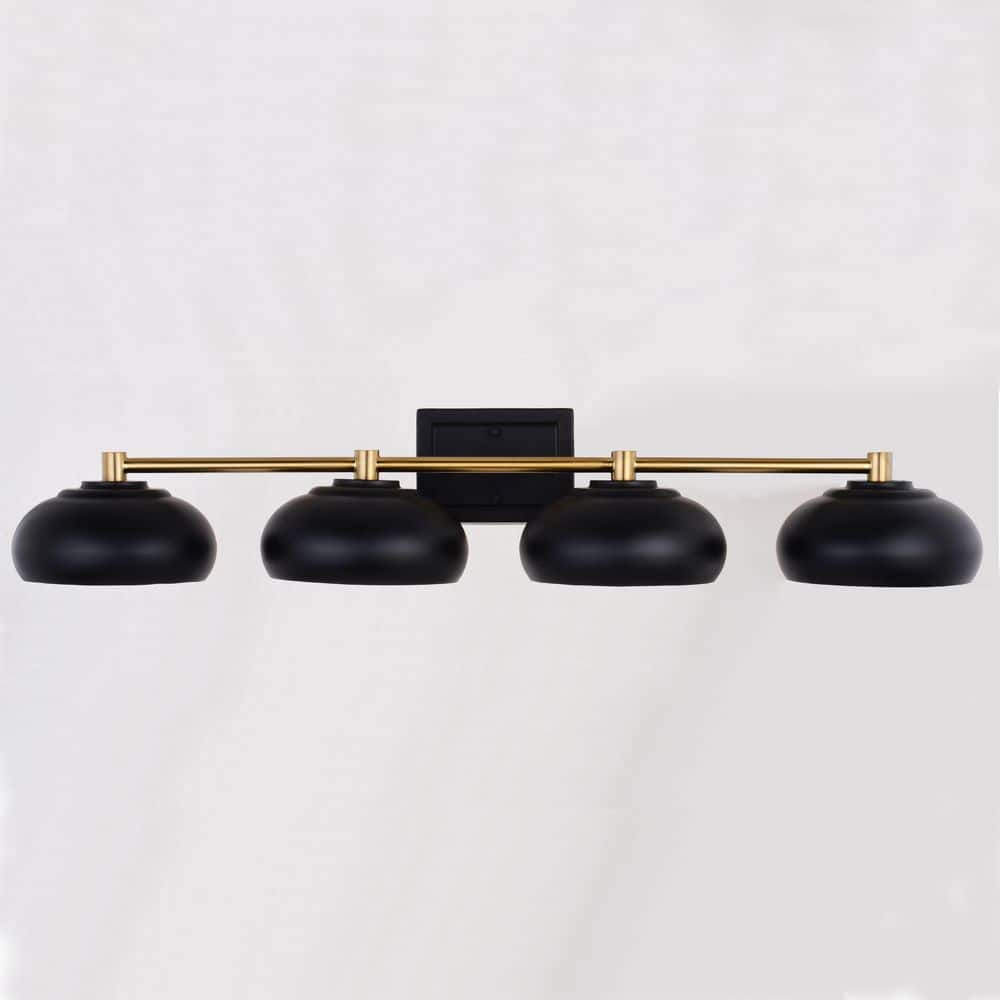 Matte Black and Satin Brass 4-Light Dimmable Vanity Fixture