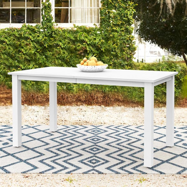 LUE BONA 60.in White 6-Person Plastic Wood Indoor-Outdoor Compatible Rectangular Outdoor Dining Table