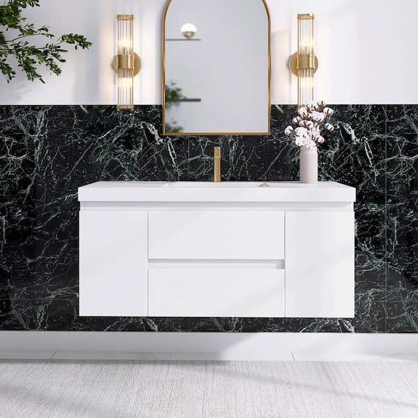 JimsMaison Angela 48 in. W x 19.5 in. D x 22.5 in. H Bathroom Vanity in High Gloss White with White Cultured Marble Top