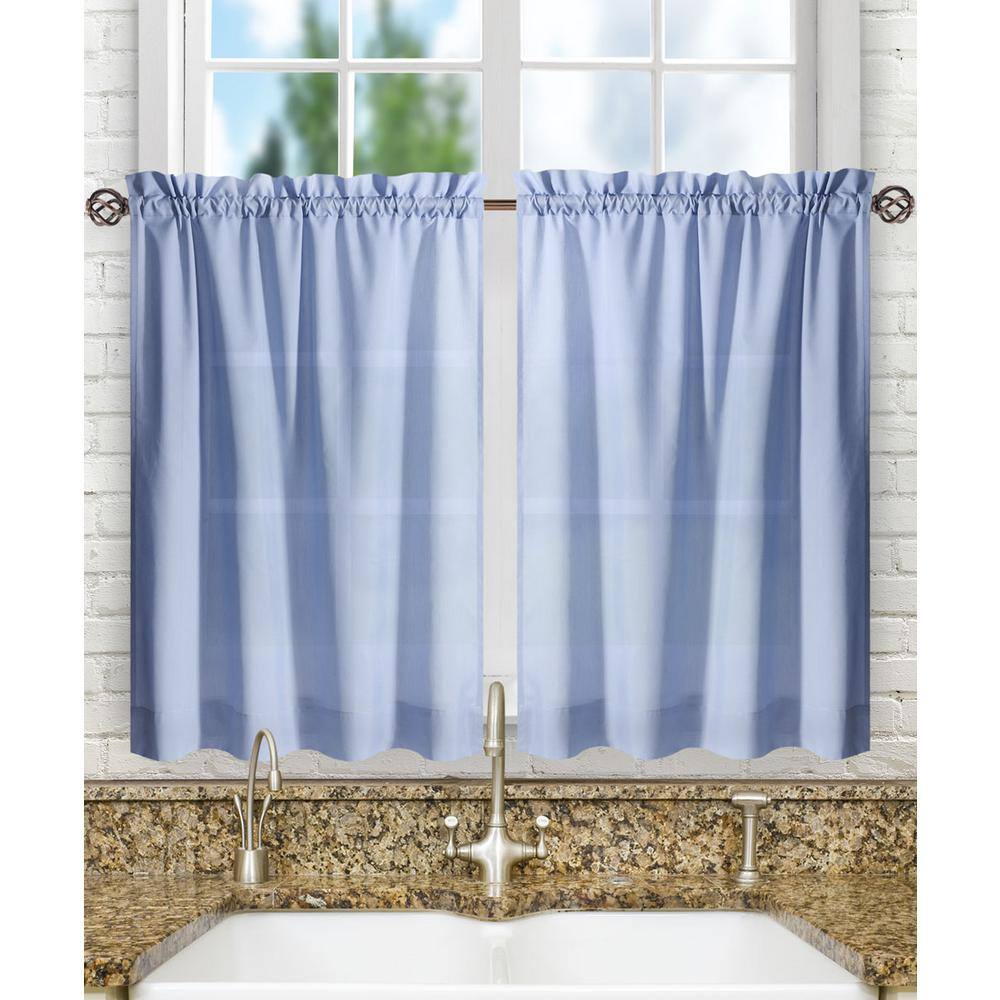 Slate Blue Sheer Cotton Polyester Rod Pocket Window Tier Pair