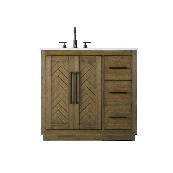 36 in. Single Sink Hazel Oak Bath Vanity with White Engineered Marble Top